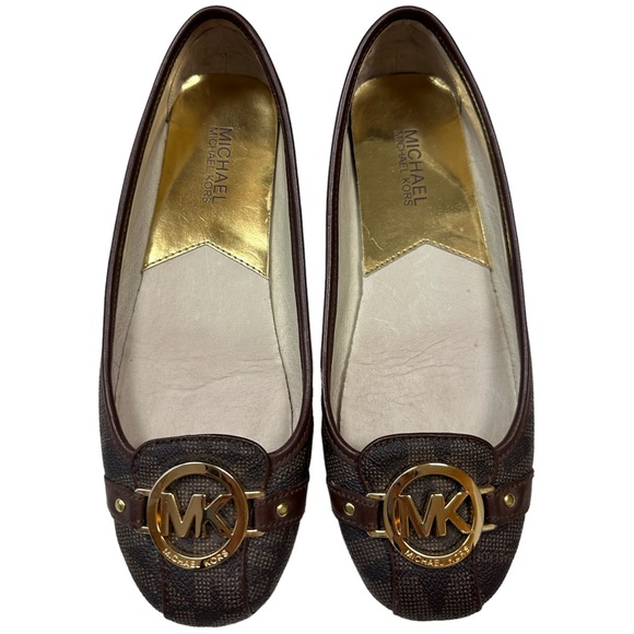 MICHAEL Michael Kors Shoes - Michael Kors Flat Ballet Shoes Brown leather Gold
Hardware Comfy MK Logo Canvas